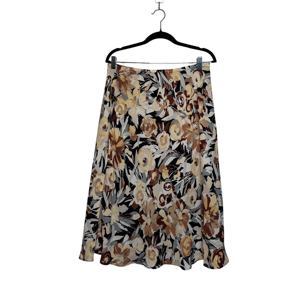 Women Y2K 2000s Brown and Blue Floral Midi Skirt Women Size 12